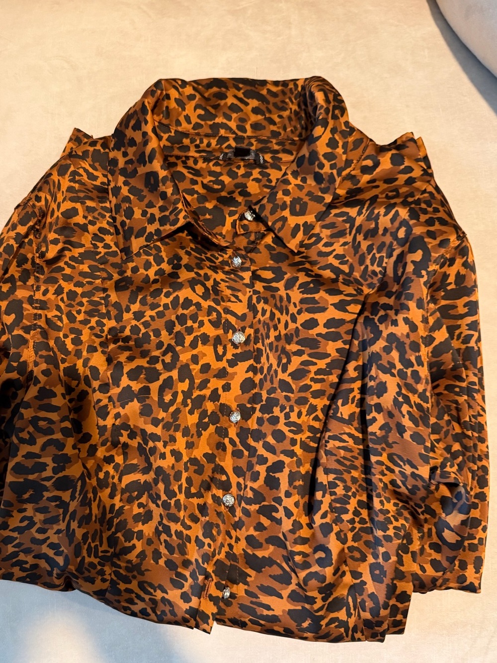 Guess Leopard Satin Button-Up Blouse - Rust & Black